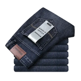 Wthinlee Men's Stretch Straight Jeans - Fashionable Classic Blue/Black Business Denim Trousers  Adomoo